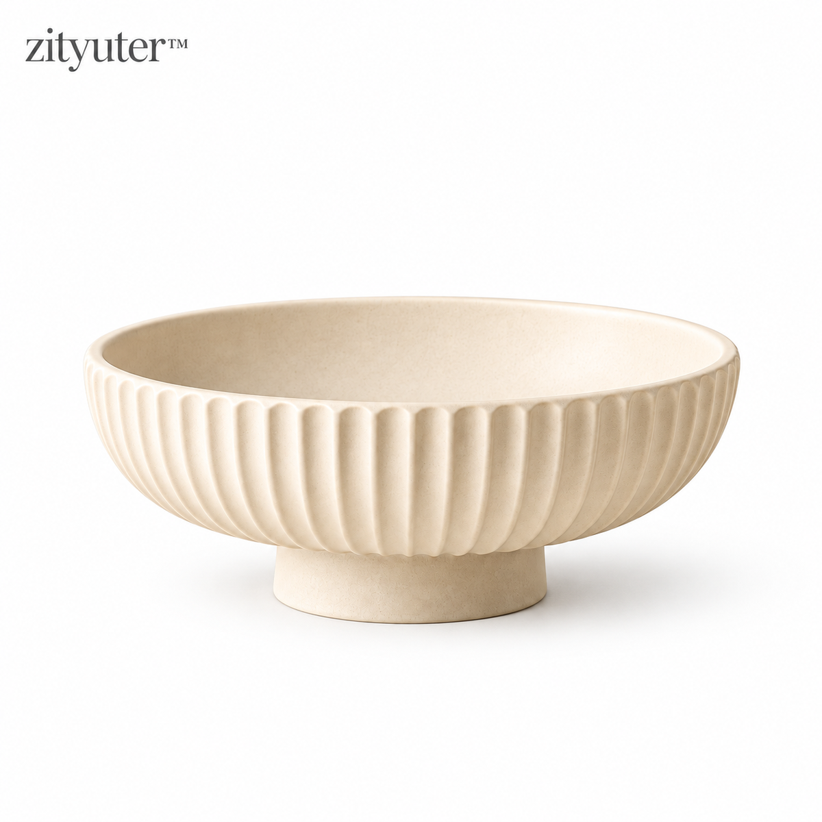 zityuter™ ivory fluted ceramic pedestal bowl on white background