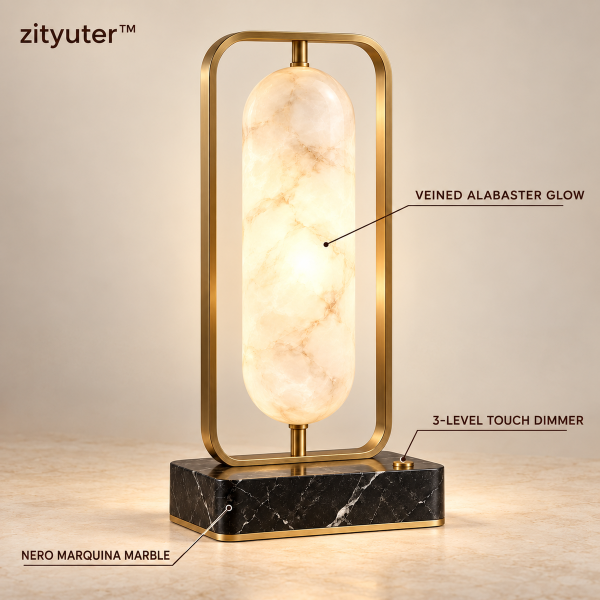 zityuter Alabaster Veil table lamp material and touch dimmer features