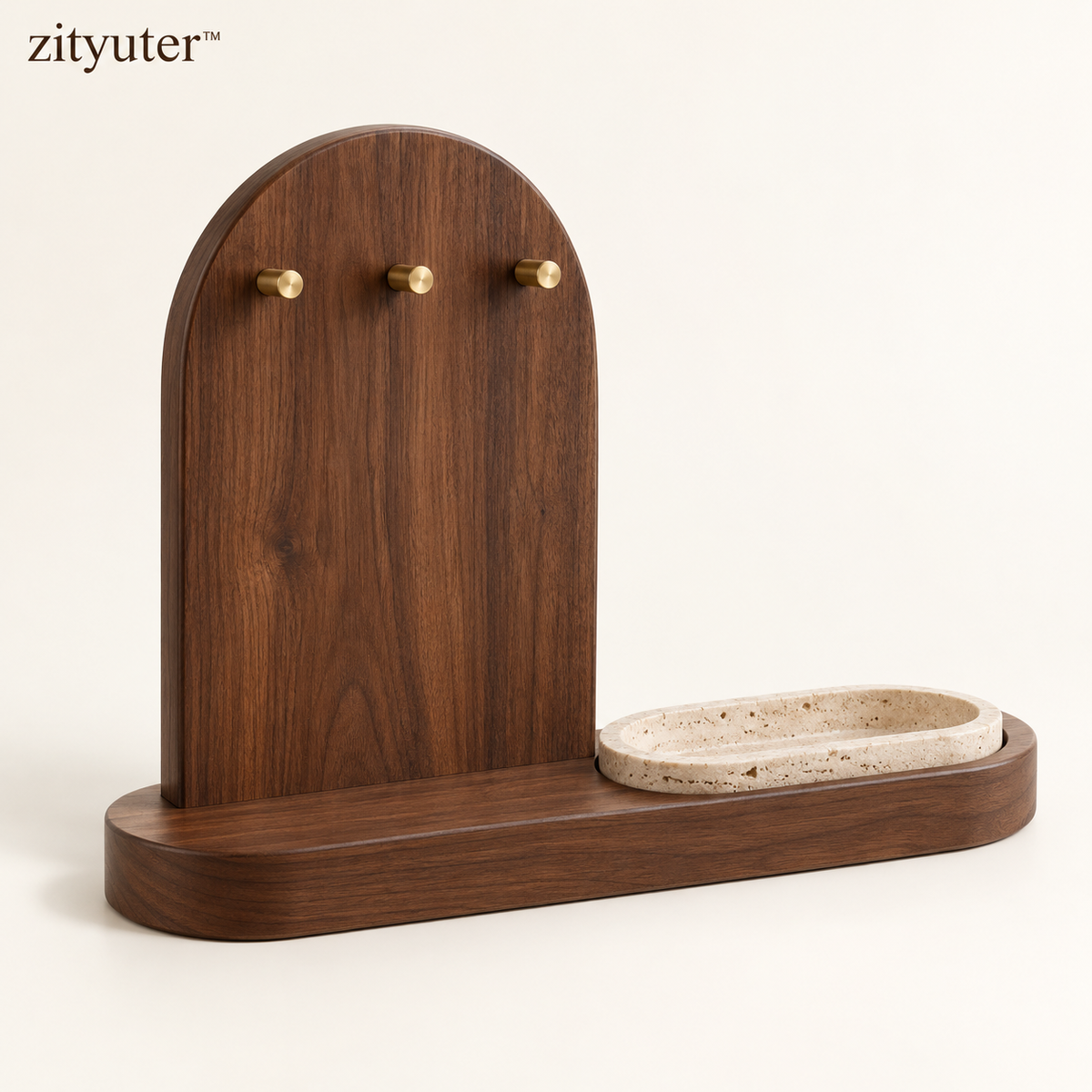 zityuter arched walnut and travertine jewelry organizer main view