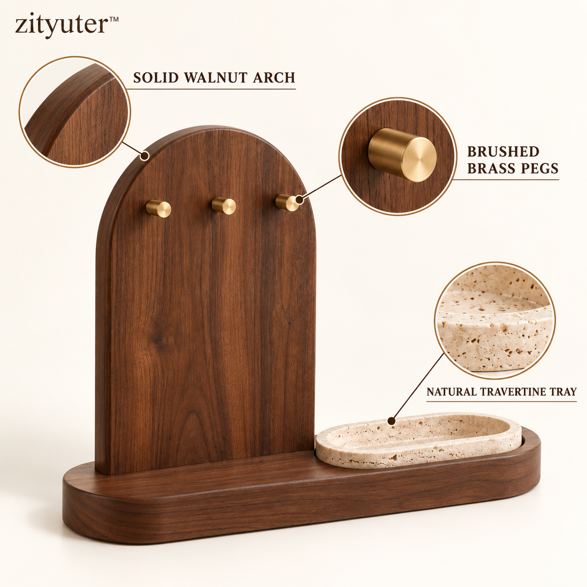 zityuter jewelry organizer walnut brass and travertine features
