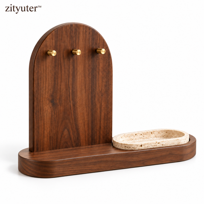 zityuter walnut and travertine jewelry organizer on white background