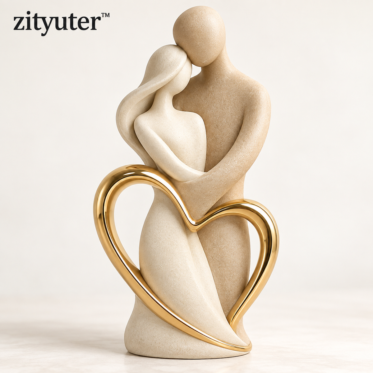 zityuter Eternal Embrace Gold Heart Couple Sculpture main product image