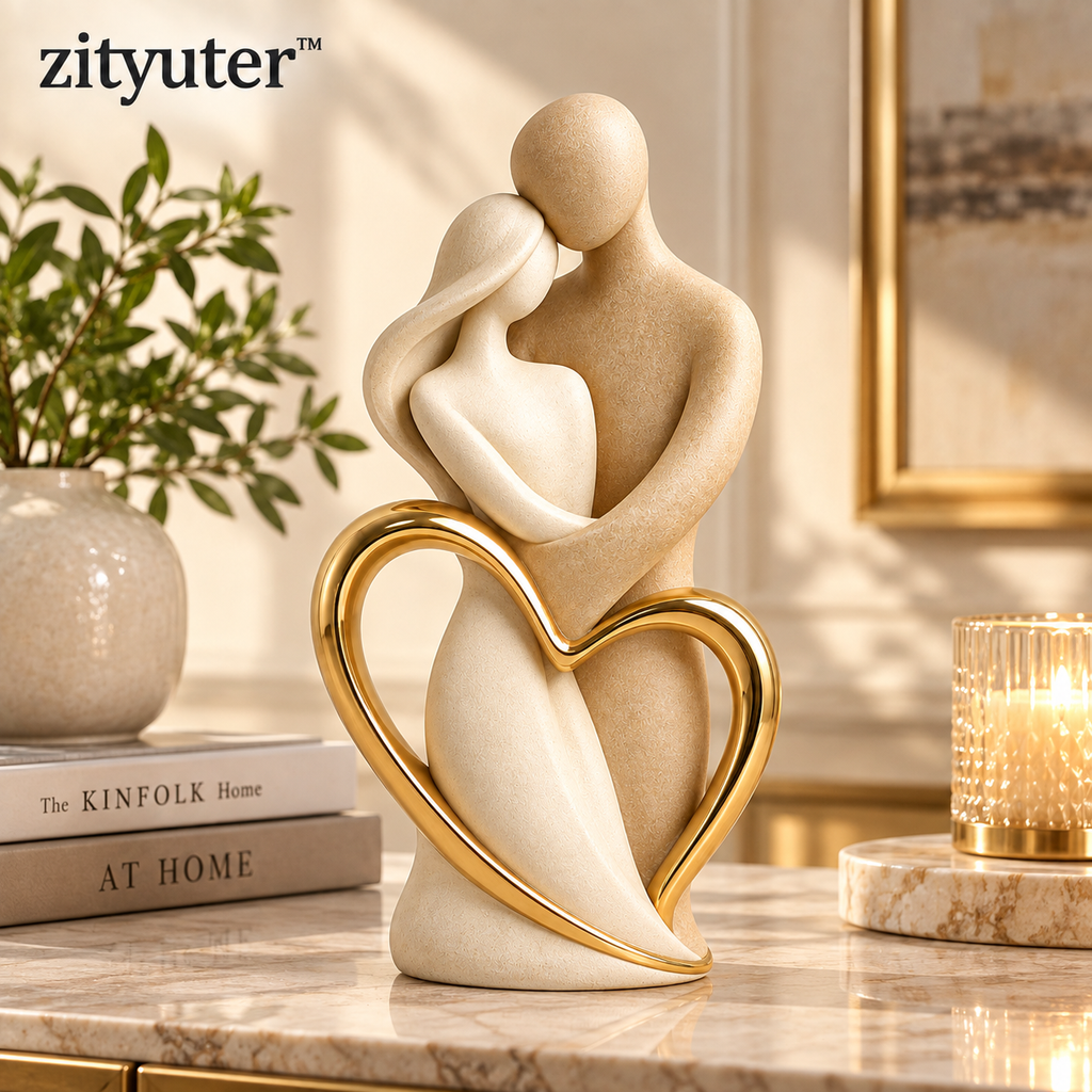zityuter Eternal Embrace Gold Heart Couple Sculpture lifestyle scene