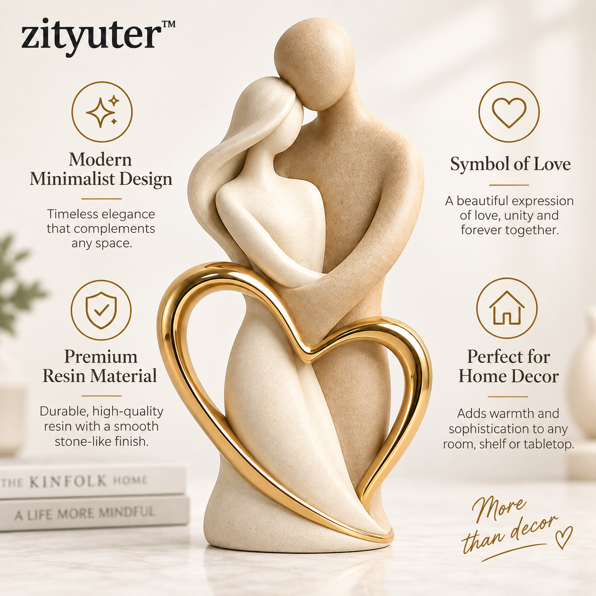 zityuter Eternal Embrace Gold Heart Couple Sculpture features and benefits