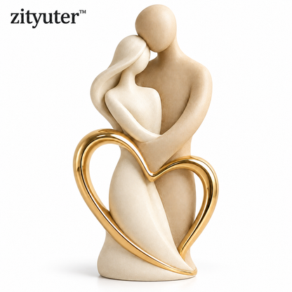 zityuter Eternal Embrace Gold Heart Couple Sculpture white background