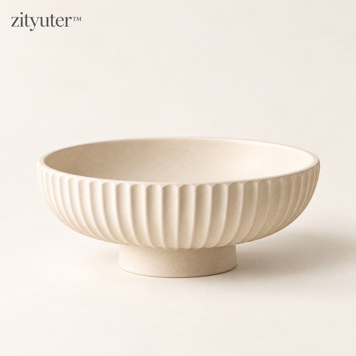 zityuter™ ivory fluted ceramic pedestal catchall bowl on a clean neutral background