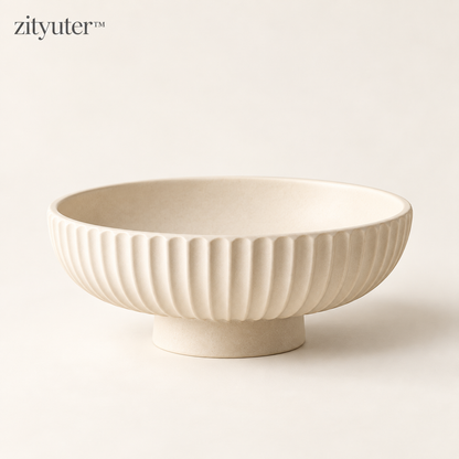 zityuter™ ivory fluted ceramic pedestal catchall bowl on a clean neutral background