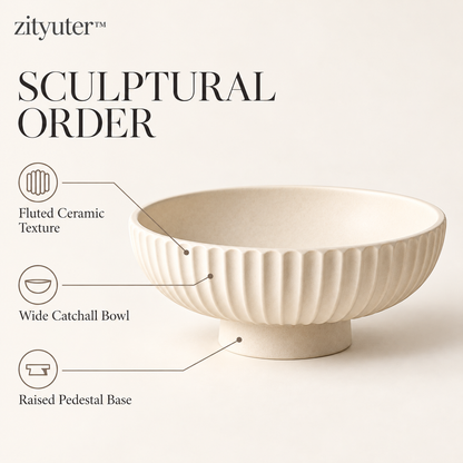 zityuter™ fluted ceramic pedestal catchall bowl features and material details