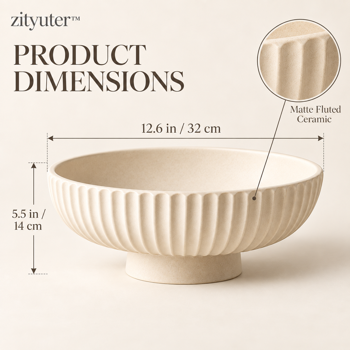 zityuter™ ceramic pedestal bowl dimensions 12.6 inches by 5.5 inches