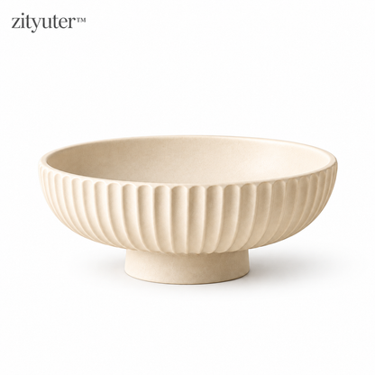 zityuter™ ivory fluted ceramic pedestal bowl on white background
