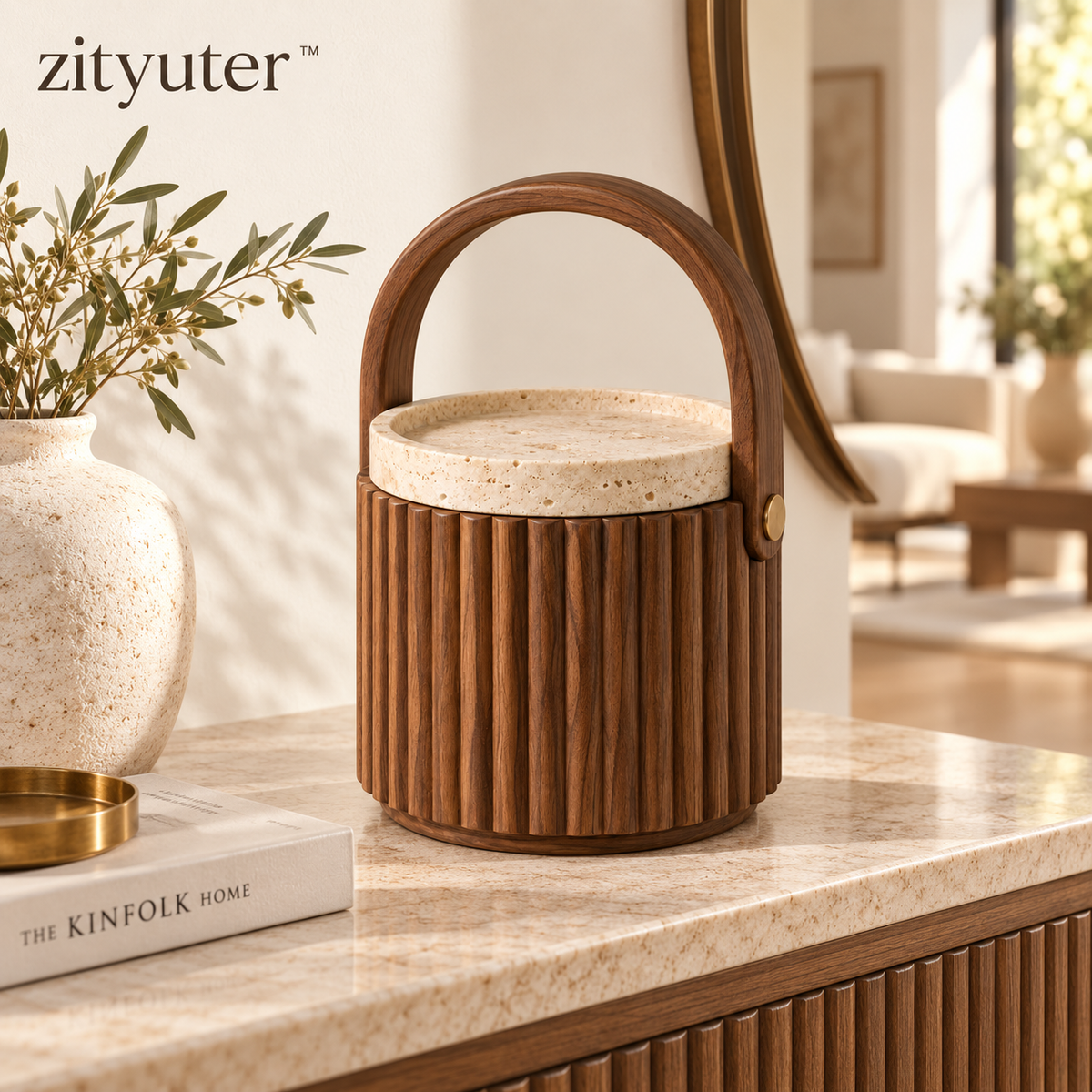 zityuter™ Walnut Storage Box in Modern Entryway