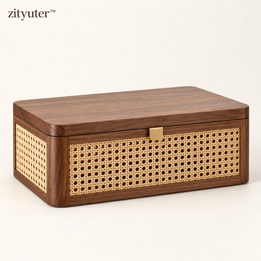 zityuter handwoven rattan and walnut lidded storage box main view