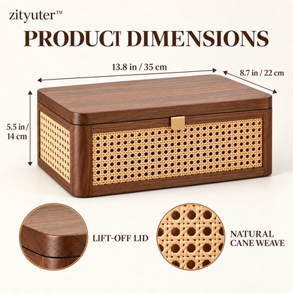 zityuter rattan walnut storage box dimensions and material details