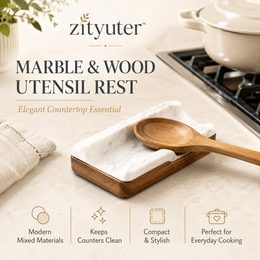 𝑧𝑖𝑡𝑦𝑢𝑡𝑒𝑟™ Marble and Wood Utensil Rest