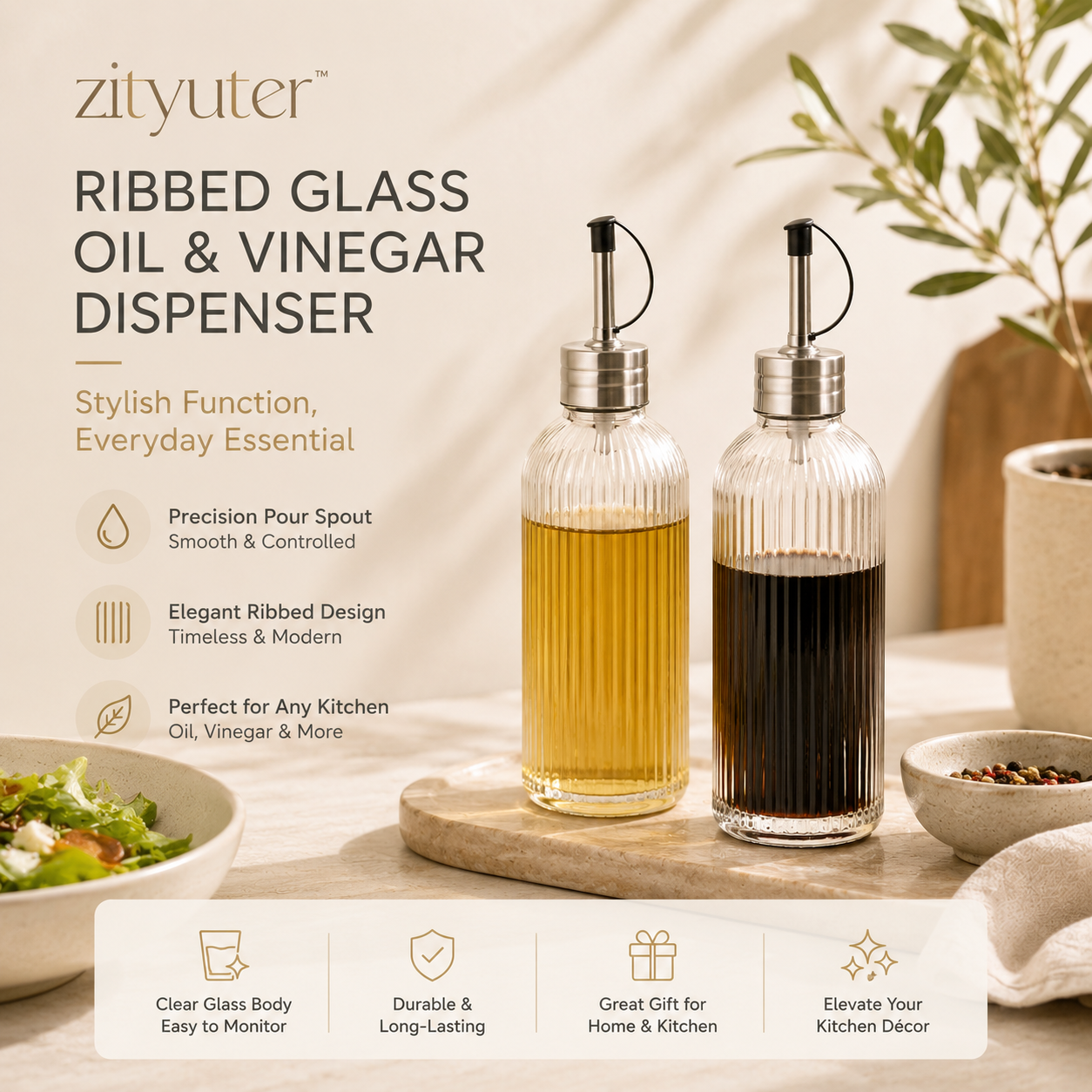 𝑧𝑖𝑡𝑦𝑢𝑡𝑒𝑟™ Ribbed Glass Oil and Vinegar Dispenser