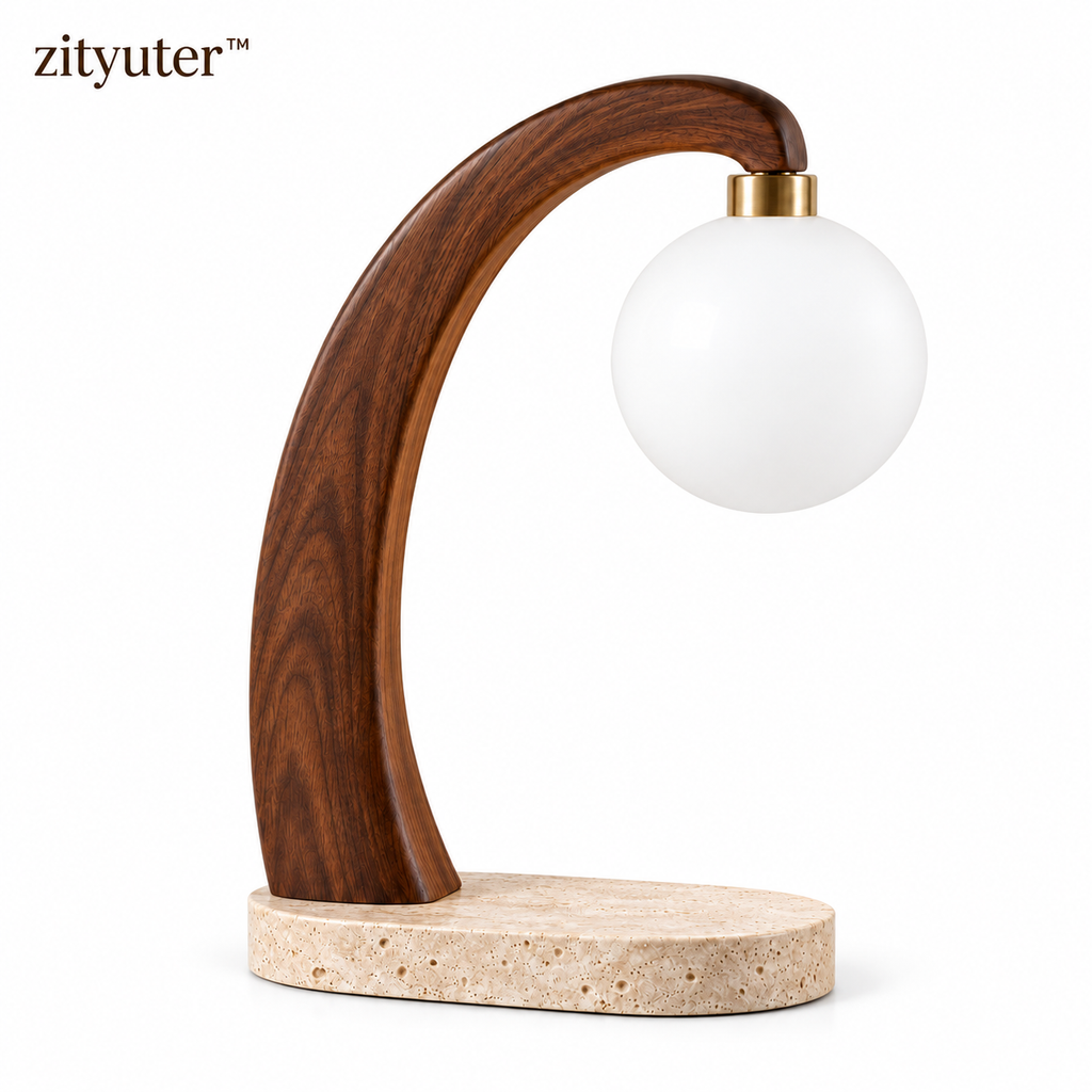 zityuter Sculptural Walnut Arc Table Lamp on white background