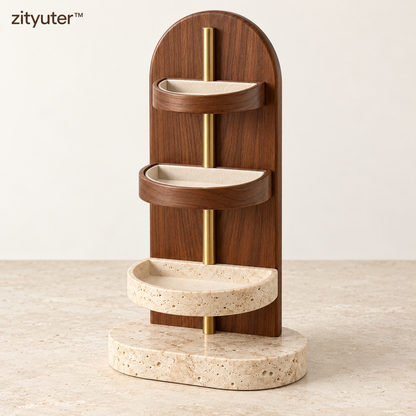 zityuter sculptural walnut halo three-tier vanity organizer main product view