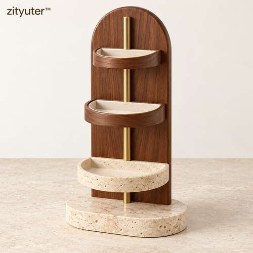 zityuter sculptural walnut halo three-tier vanity organizer main product view