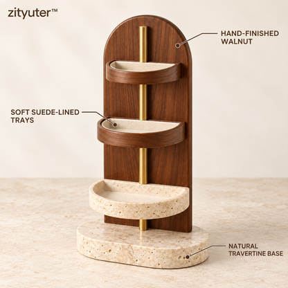 zityuter vanity organizer walnut suede-lined trays and travertine features