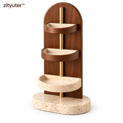 zityuter sculptural walnut halo vanity organizer white background