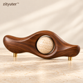 zityuter Sculptural Walnut Wave and Travertine Orb Decor with brass feet