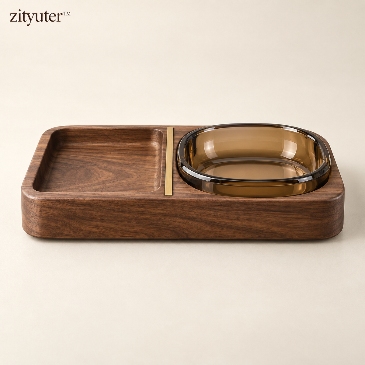 zityuter smoked glass and walnut valet tray main product view