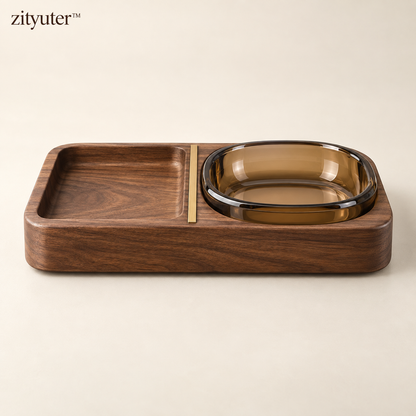 zityuter smoked glass and walnut valet tray main product view