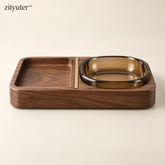 zityuter smoked glass and walnut valet tray main product view