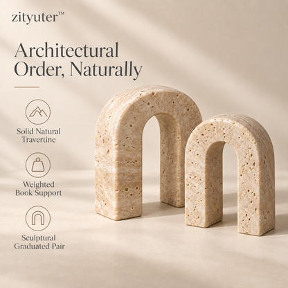 zityuter Travertine Double-Arch Bookends material and support features