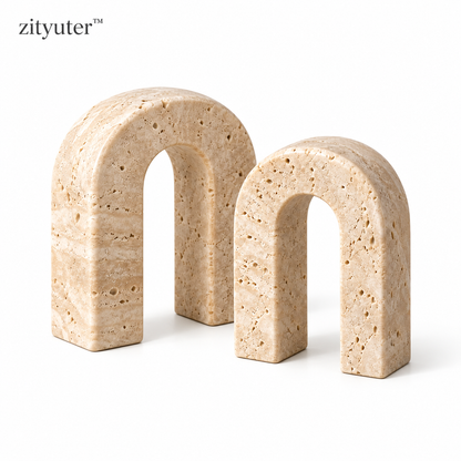 zityuter Travertine Double-Arch Bookends on white background