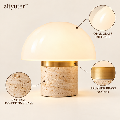 zityuter lamp travertine brass and opal glass feature details
