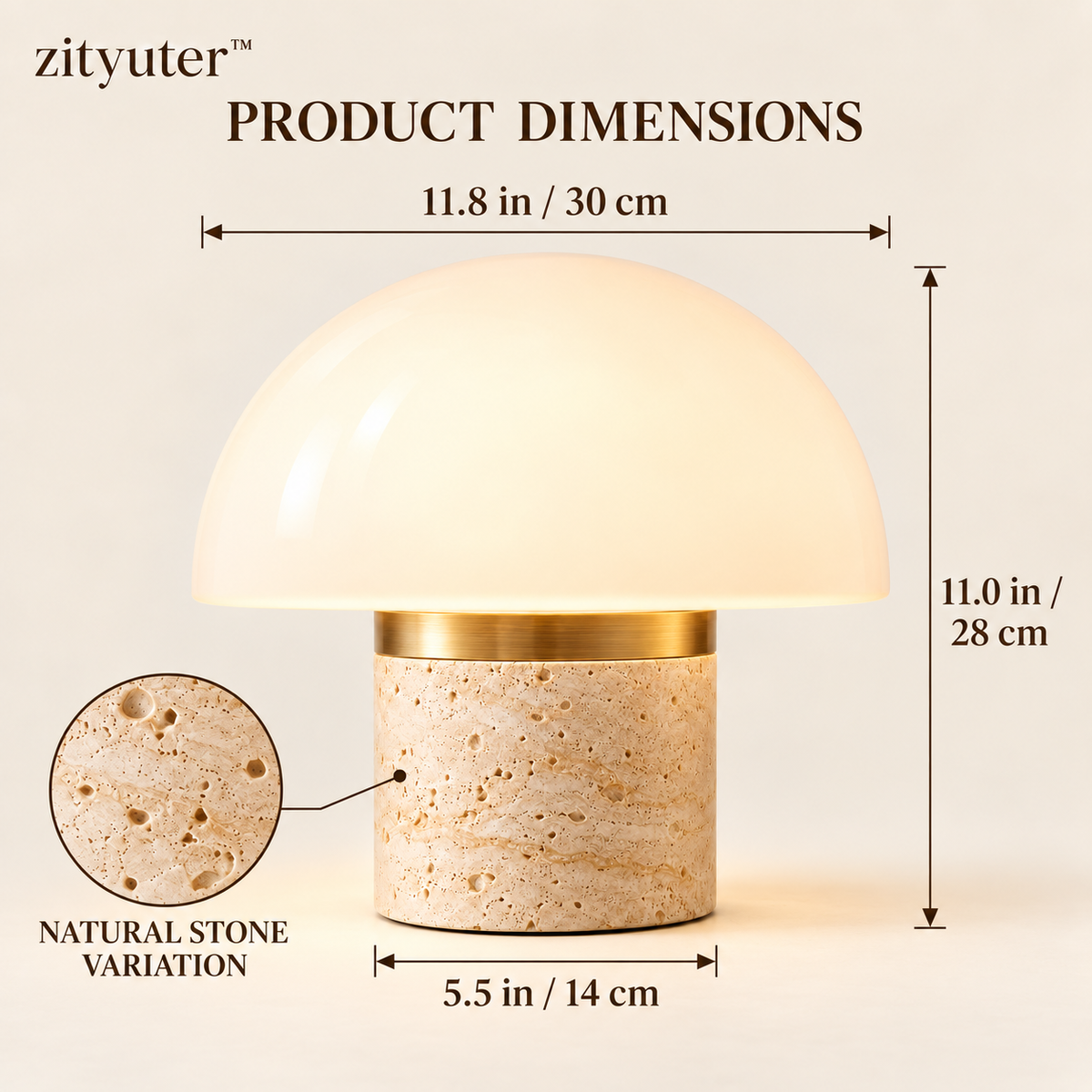 zityuter travertine halo dome table lamp dimensions