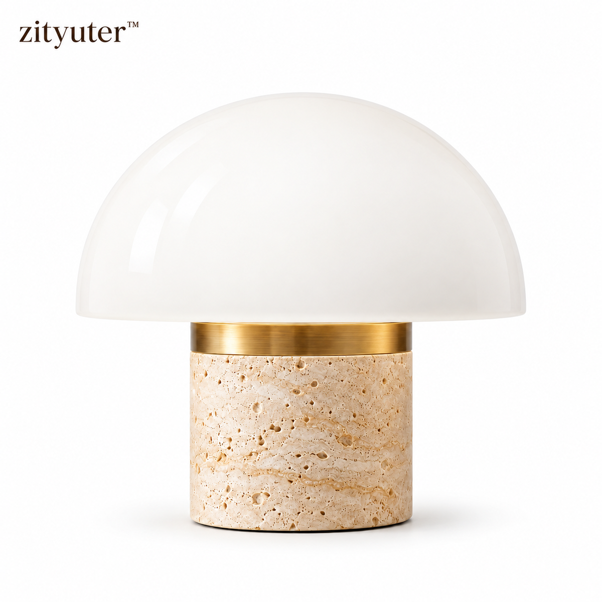 zityuter travertine halo dome lamp on white background
