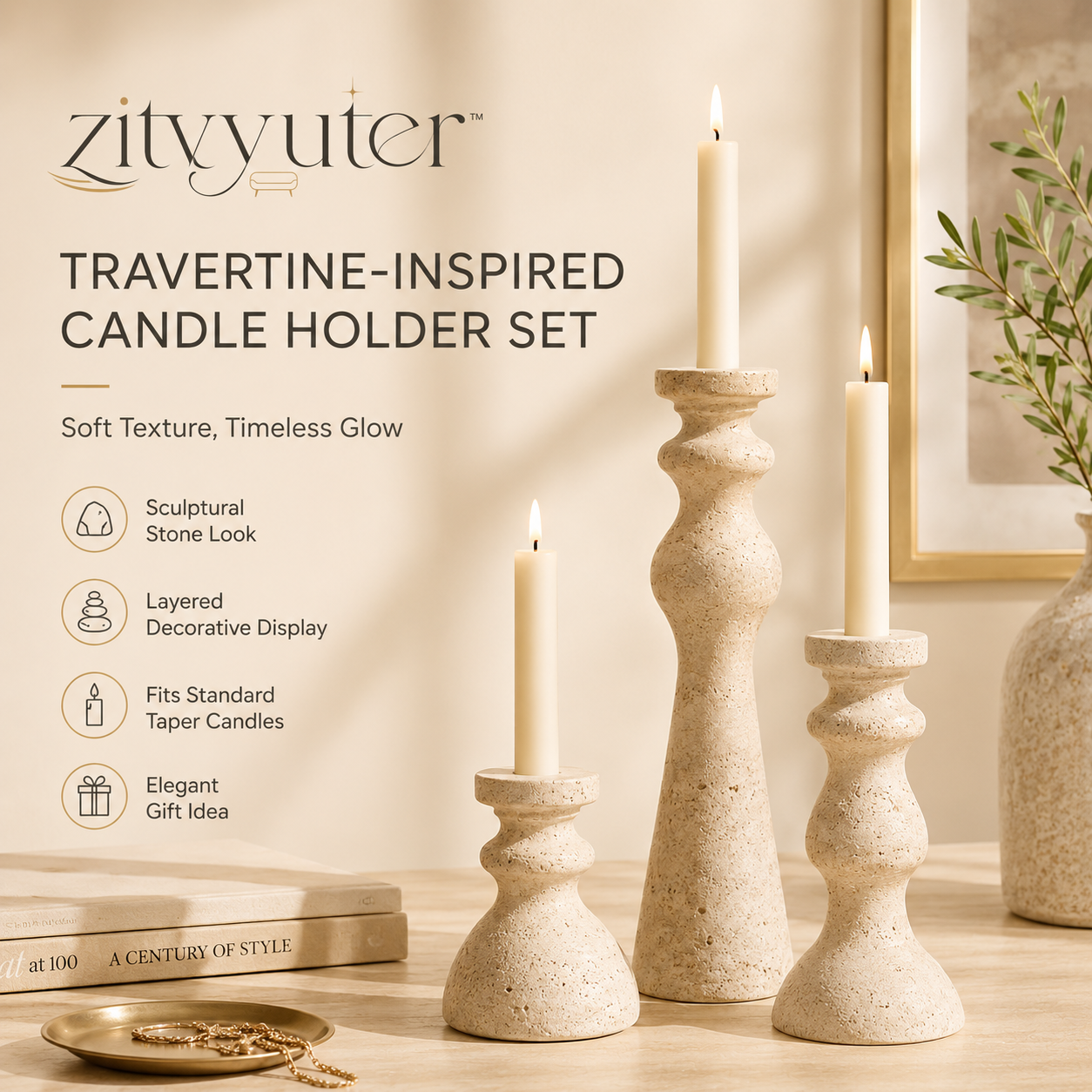 𝑧𝑖𝑡𝑦𝑢𝑡𝑒𝑟™ Travertine-Inspired Candle Holder Set