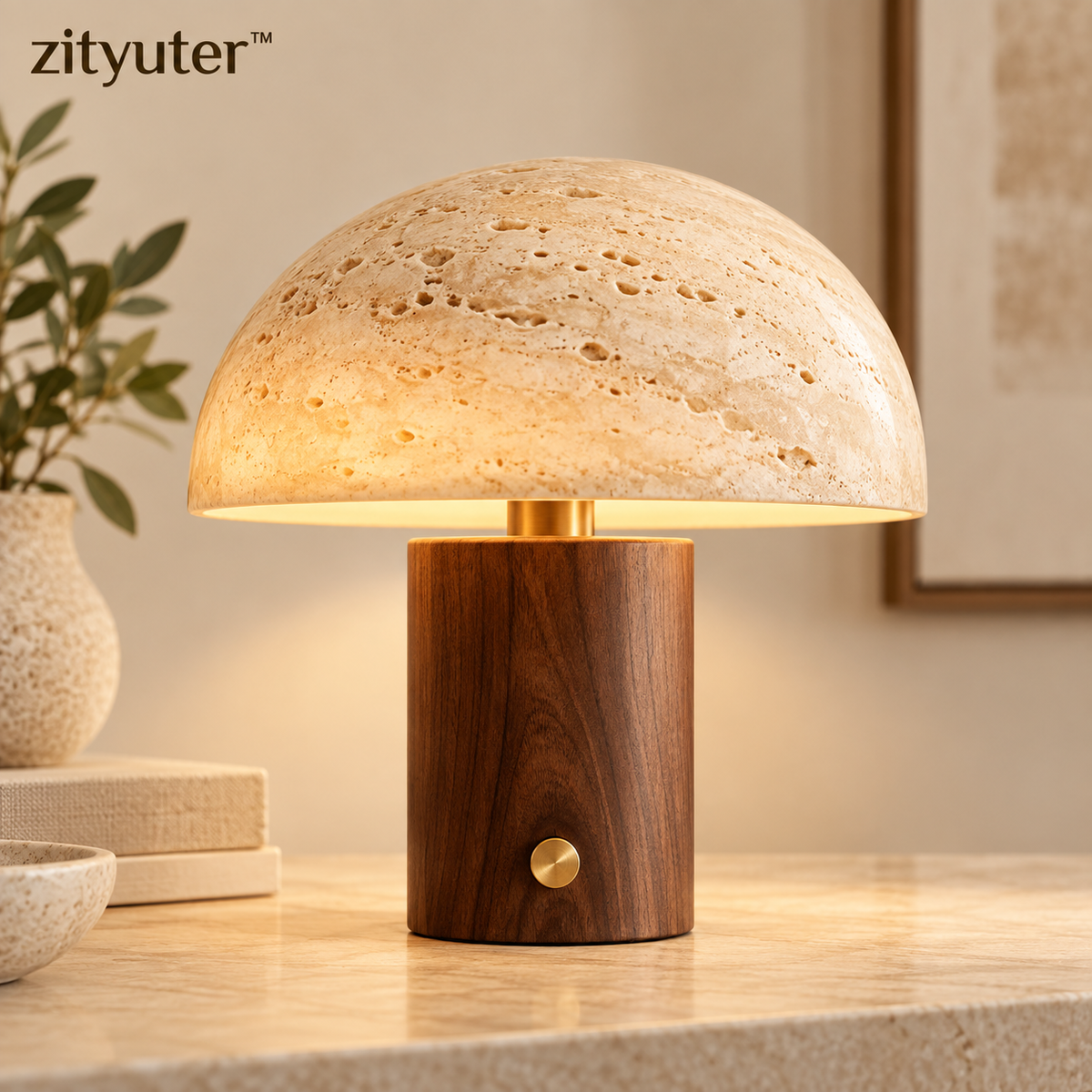 zityuter™ Travertine Mushroom Table Lamp - Main View
