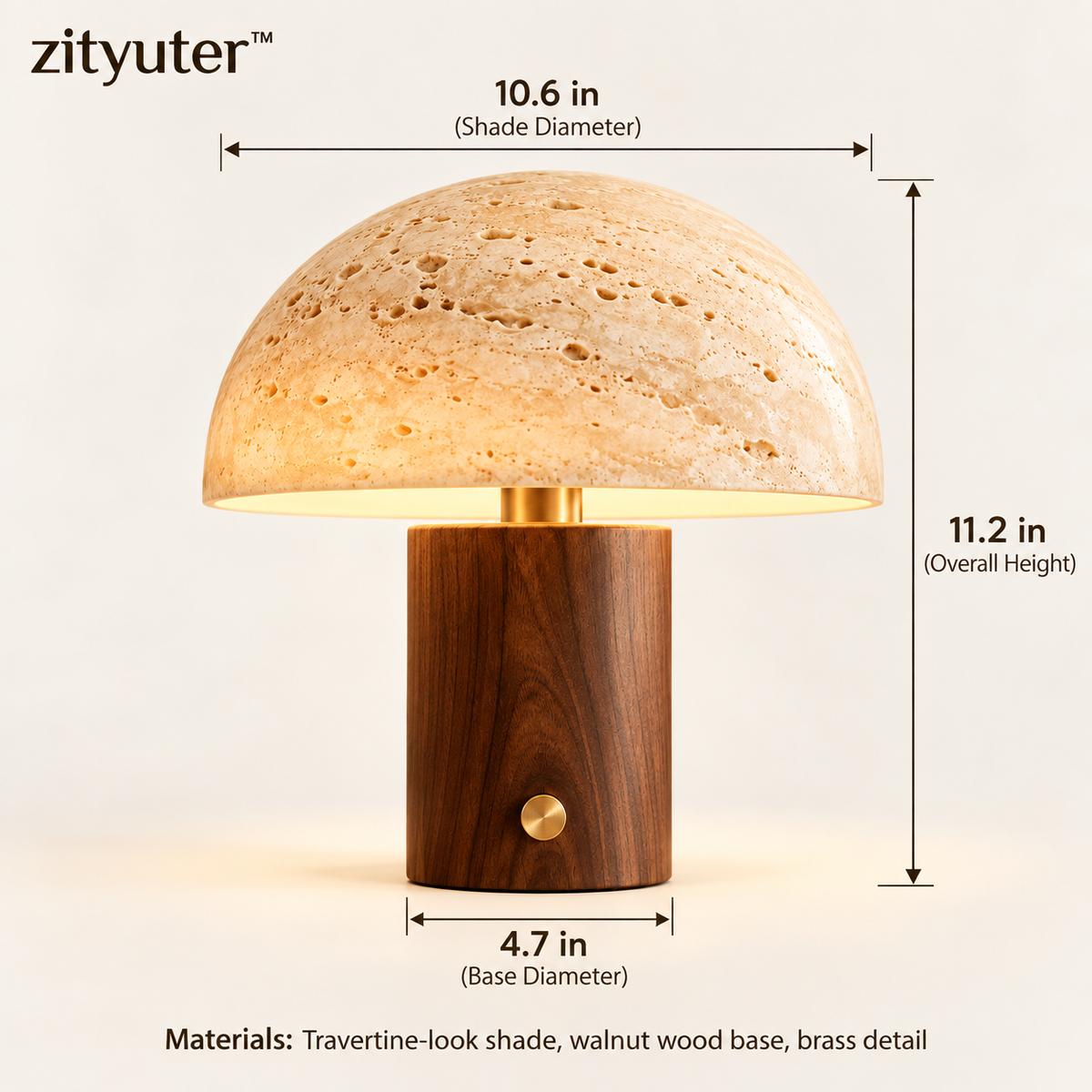 zityuter™ Travertine Mushroom Table Lamp Dimensions and Details