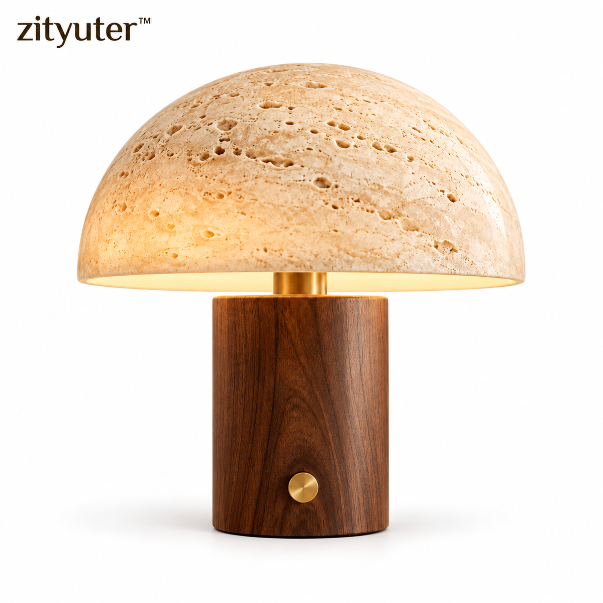 zityuter™ Travertine Mushroom Table Lamp - White Background