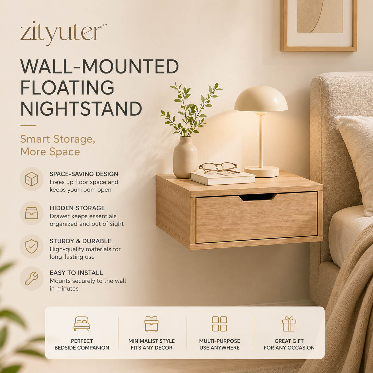 𝑧𝑖𝑡𝑦𝑢𝑡𝑒𝑟™ Wall-Mounted Floating Nightstand